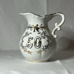 Vintage Lefton China 50th Anniversary Creamer/Mini Pitcher Hand Painted 5.5in